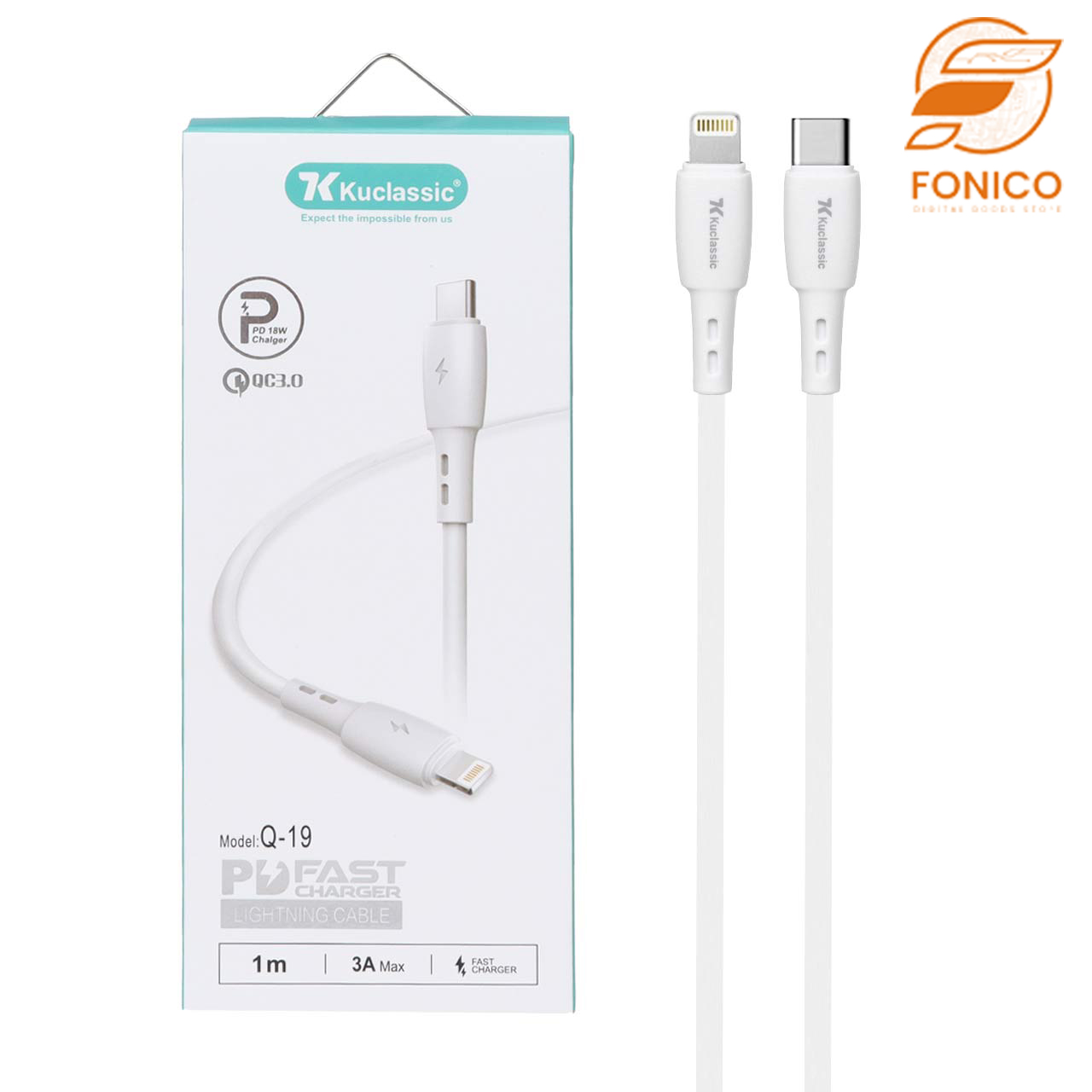 کابل شارژ PD و فست Kuclassic Type-C to Lightning مدل Q-19